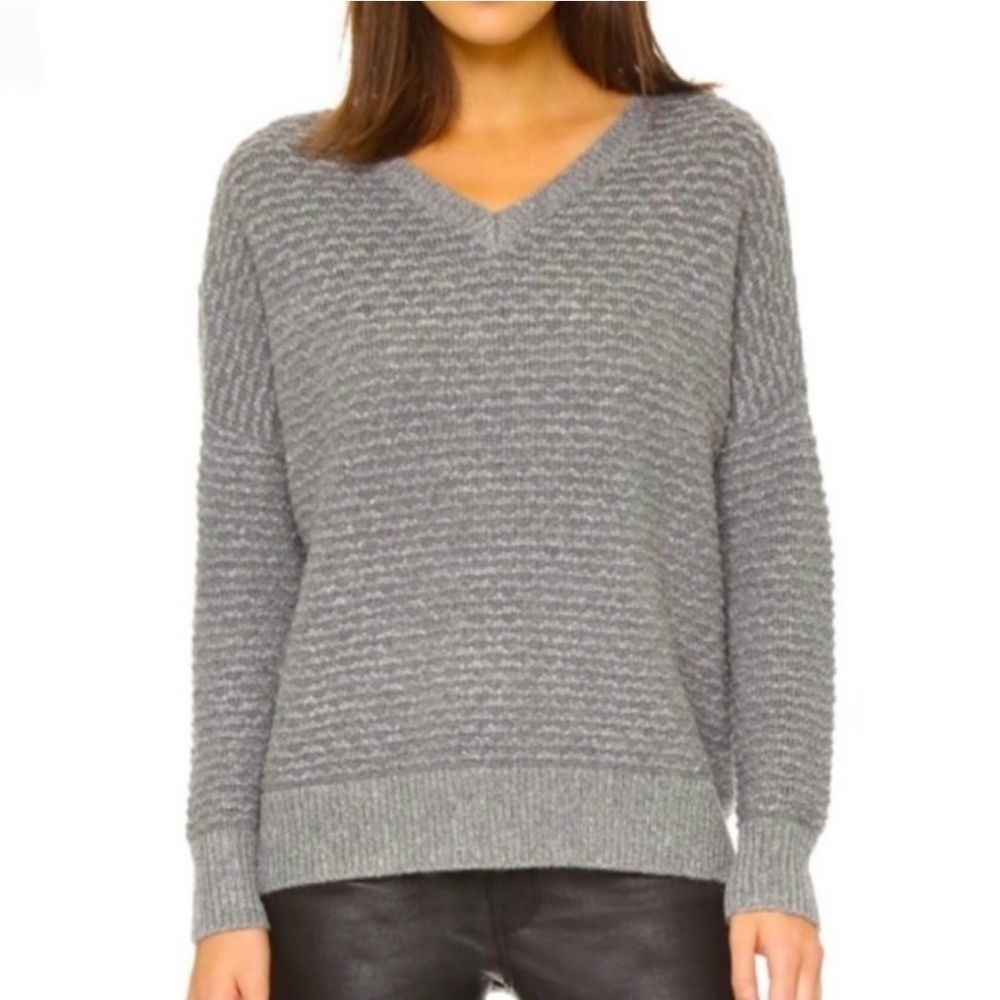 Vince Alpaca Wool  Blend  V-neck Long Sleeve Textured Sweater in Gray SZ XS